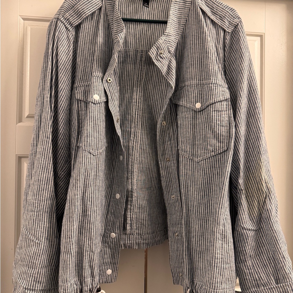 Lane Bryant Navy and White Striped Utility Jean Jacket